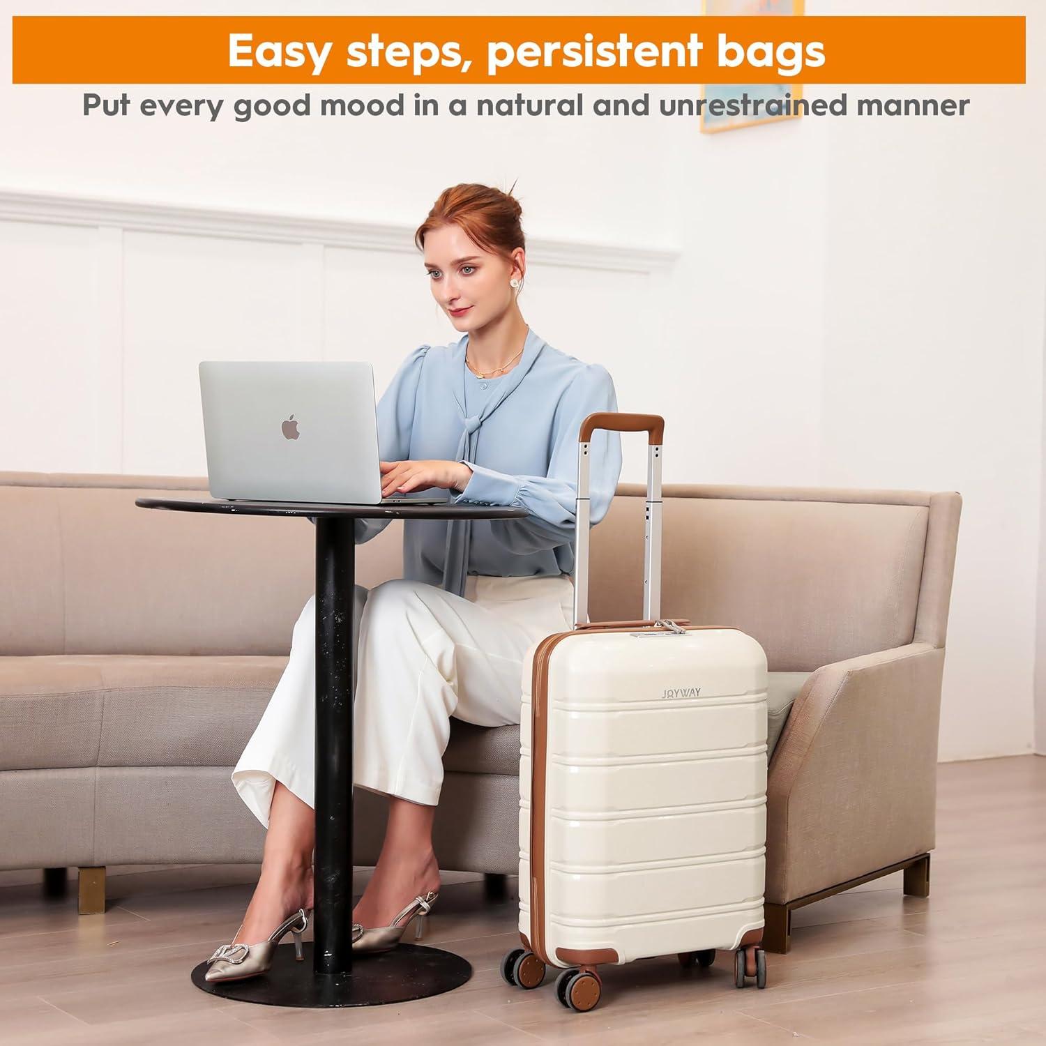 Joyway Hartschalen Kofferset 5tlg mit TSA-Schloss 4 Rollen Weiß/Braun