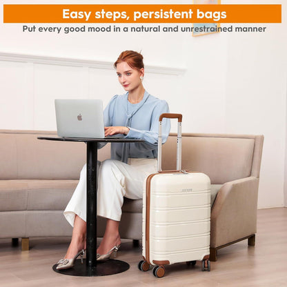 Joyway Hartschalen Kofferset 5tlg mit TSA-Schloss 4 Rollen Weiß/Braun