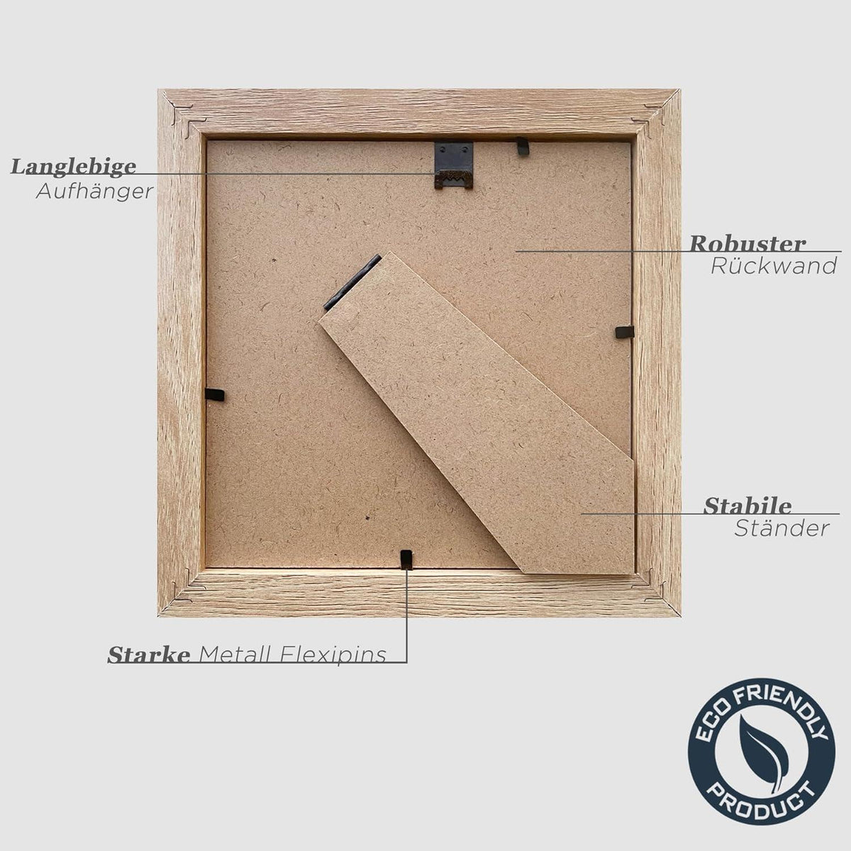 Quadratischer Fotorahmen Holz Natur 15x15cm 3er Set mit Passepartout
