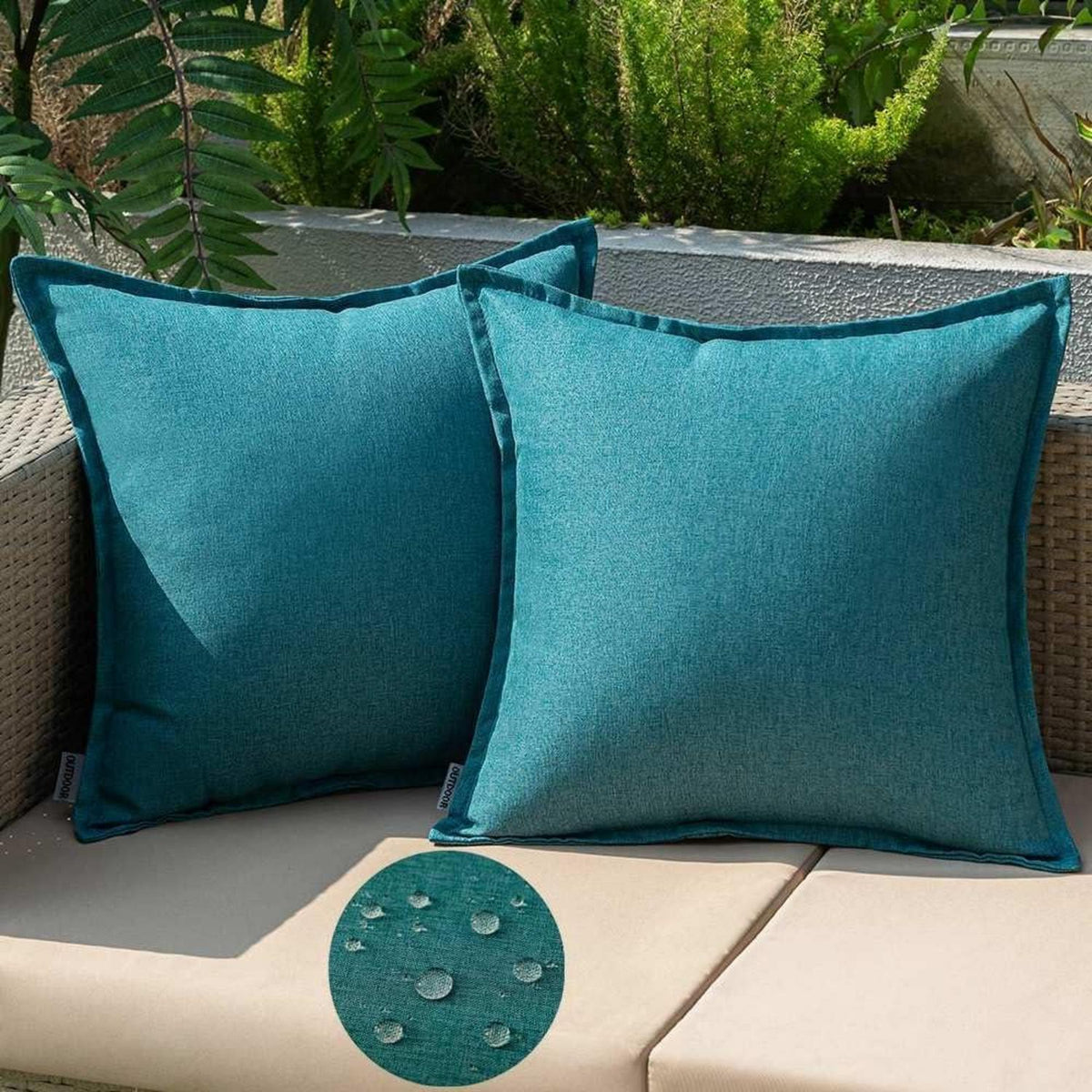 Wasserfestes Outdoor Kissenbezug Set Pfauenblau 45x45cm 2er