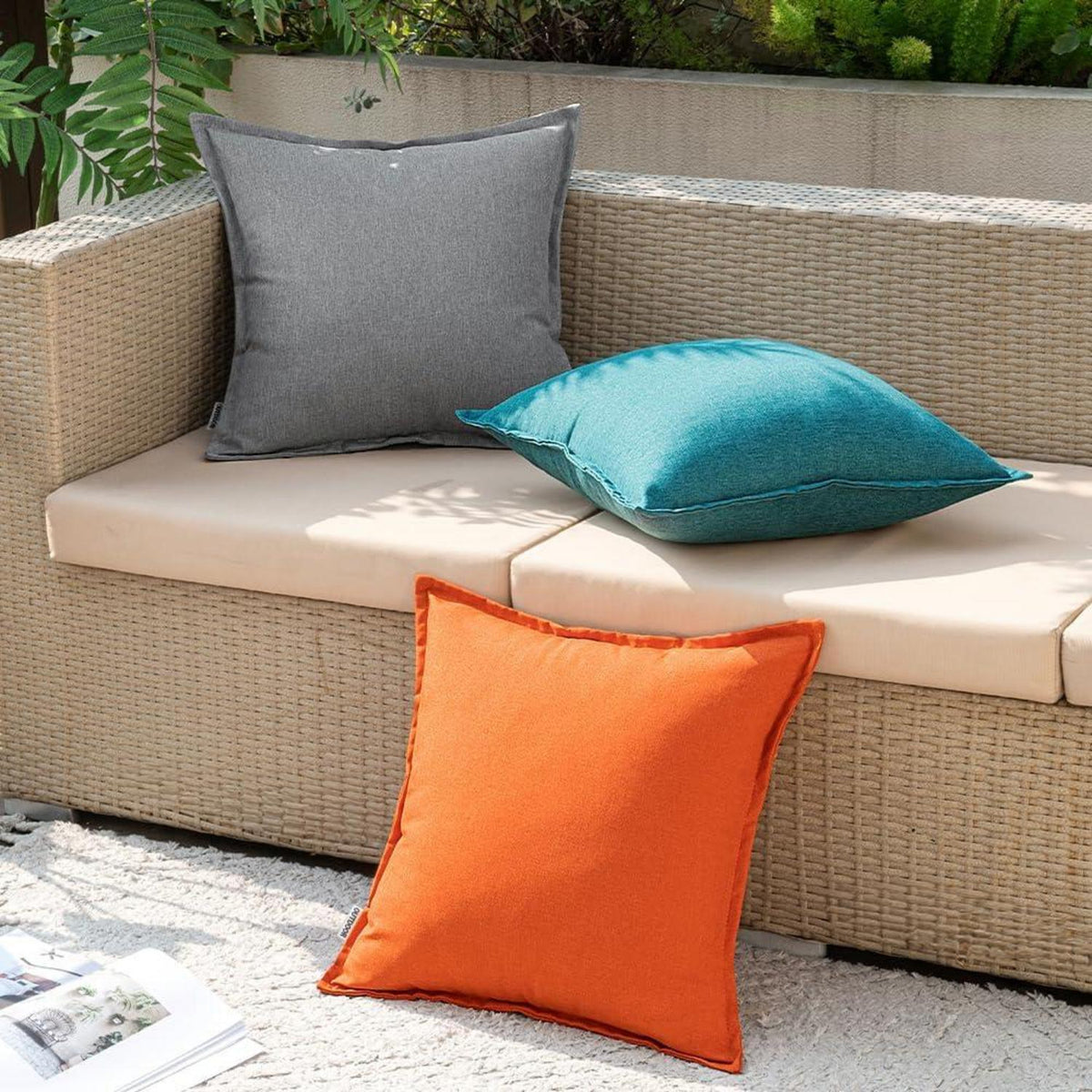 EMEMA Outdoor Kissenbezüge Wasserfest 45x45 cm 2er Set Pfauenblau