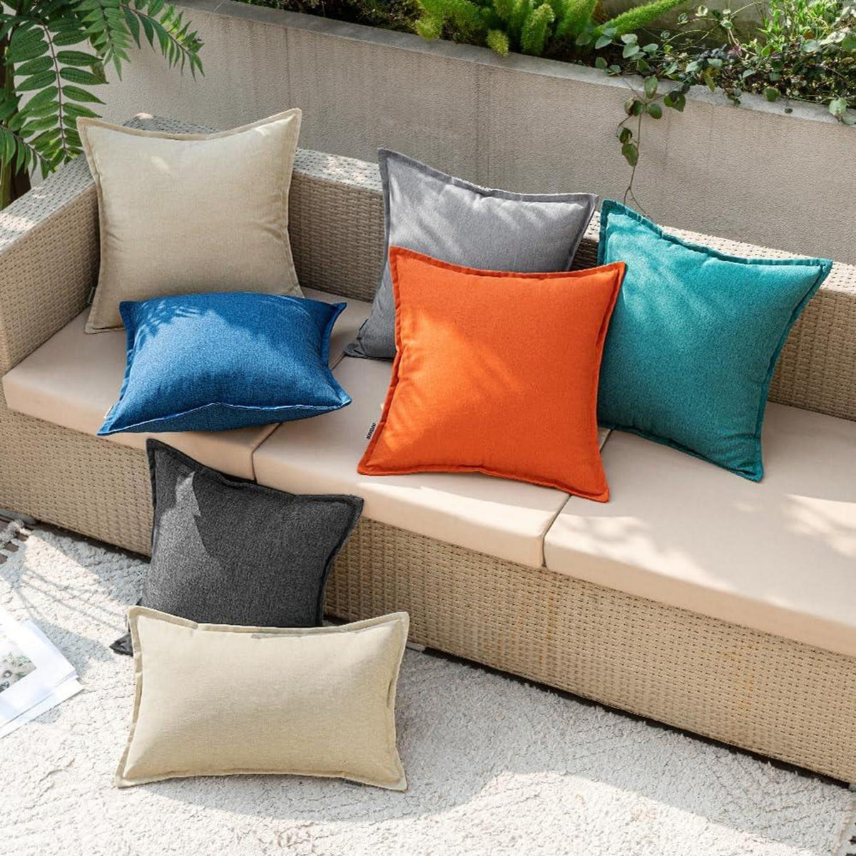 Outdoor Kissenbezüge wasserfest 45x45 Dekorativ Pfauenblau 2er Set