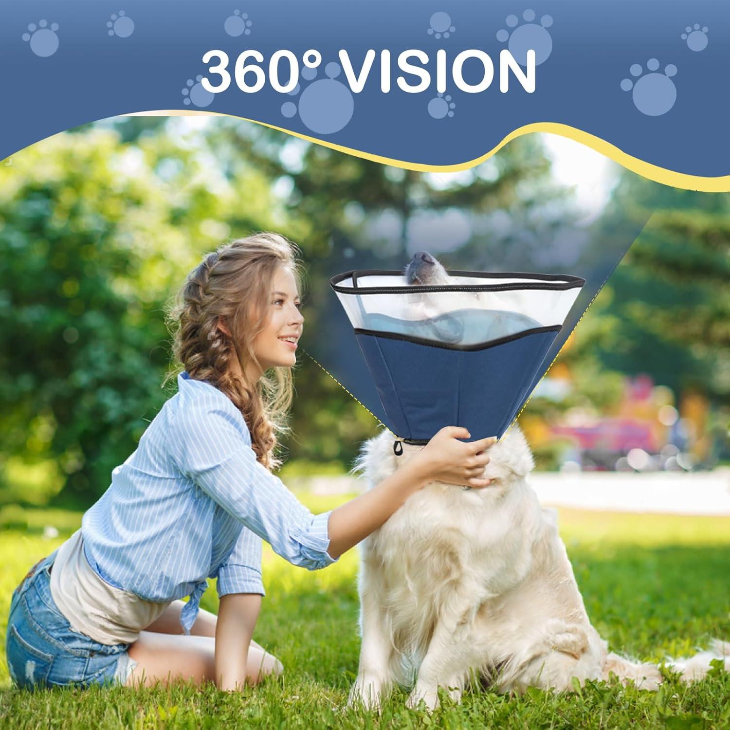 Halskrause Hund Leckschutz Weich 360° Sicht PVC Blau