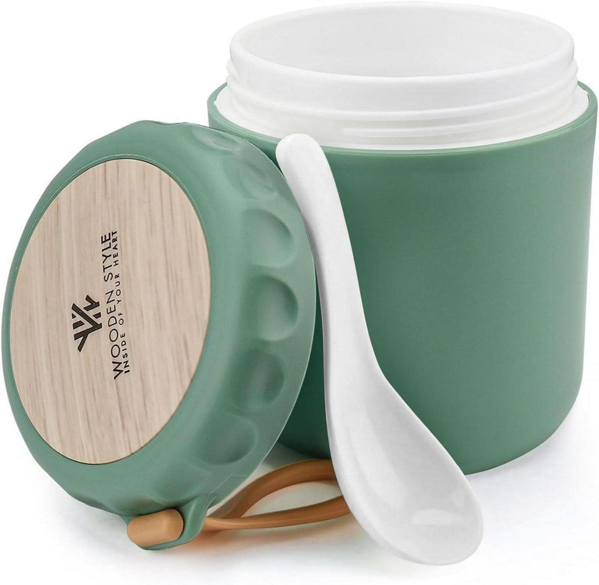 Müslibecher to go 400ml mit Löffel & Tragegriff - Grün
