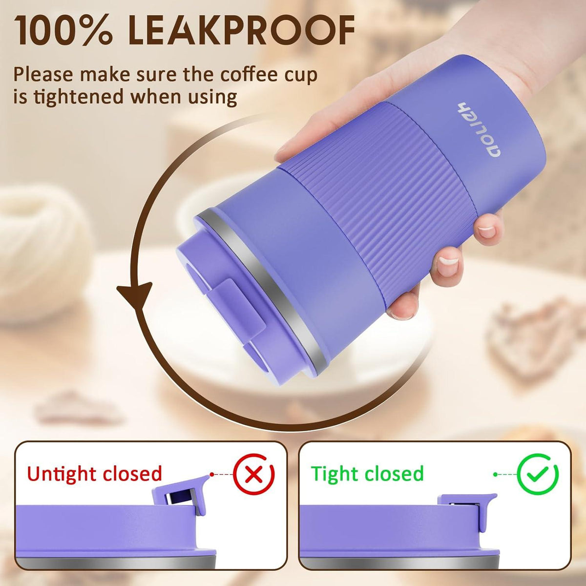 Aolieh Thermobecher Edelstahl 510ml Lila Auslaufsicher Travel Mug