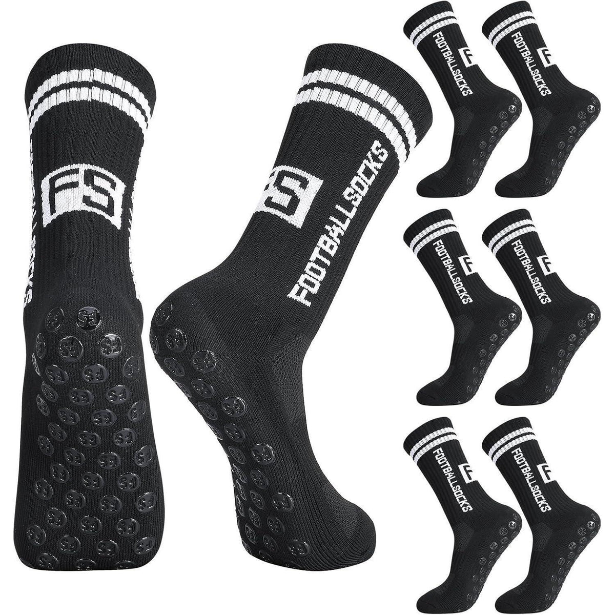 3 Paar Kinder Fußballsocken mit Anti-Rutsch-Grip, Gr. 31-34 Schwarz