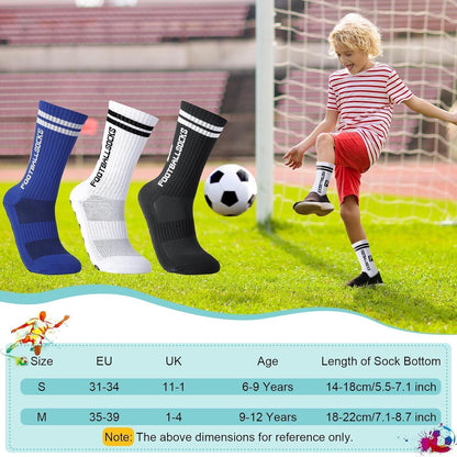 3 Paar Kinder Fußballsocken mit Anti-Rutsch-Grip, atmungsaktiv, Größe M