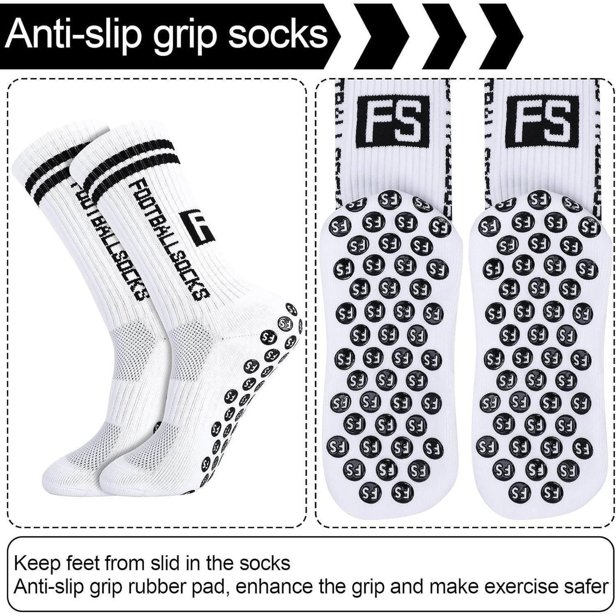3 Paar Kinder Fußballsocken mit Anti-Rutsch-Grip, atmungsaktiv, Größe M