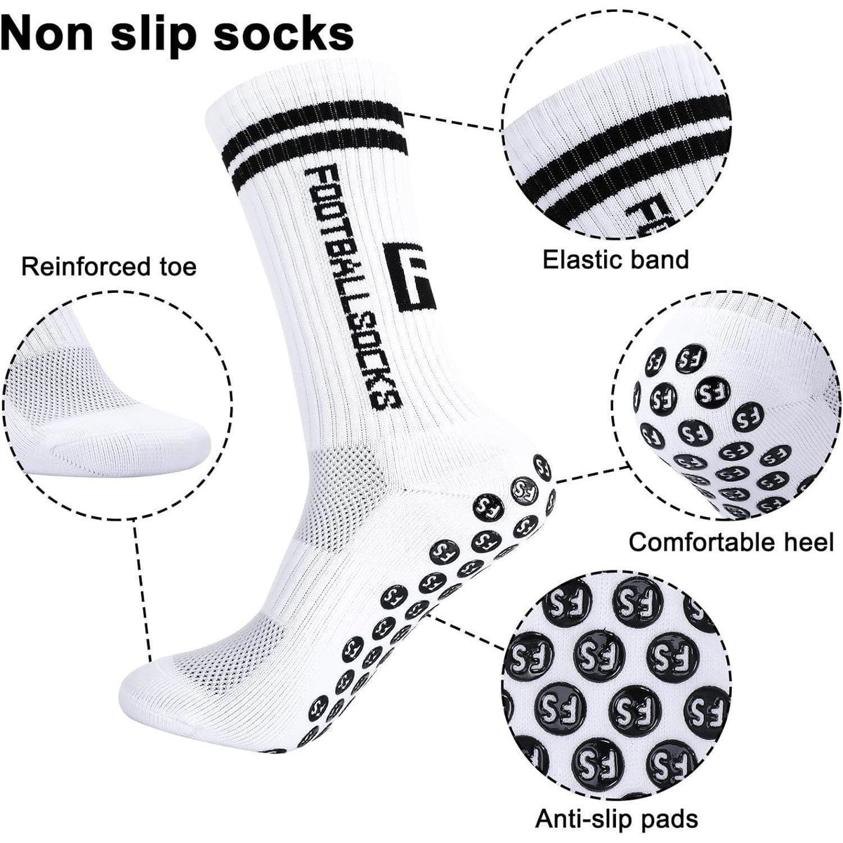 3 Paar Kinder Fußballsocken mit Anti-Rutsch-Grip, atmungsaktiv, Größe M