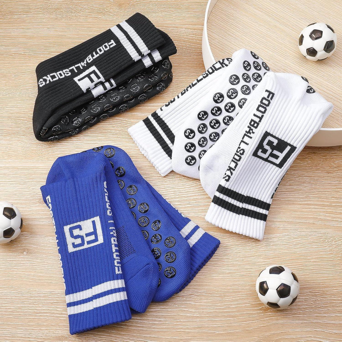 3 Paar Kinder Fußballsocken mit Anti-Rutsch-Grip, atmungsaktiv, Größe M