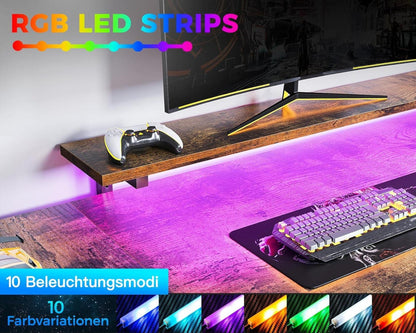 Eckschreibtisch 4 Schubladen Stauraum USB Gaming Schreibtisch LED