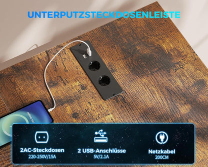Eckschreibtisch mit 4 Schubladen USB LED 167x102cm Vintage Braun