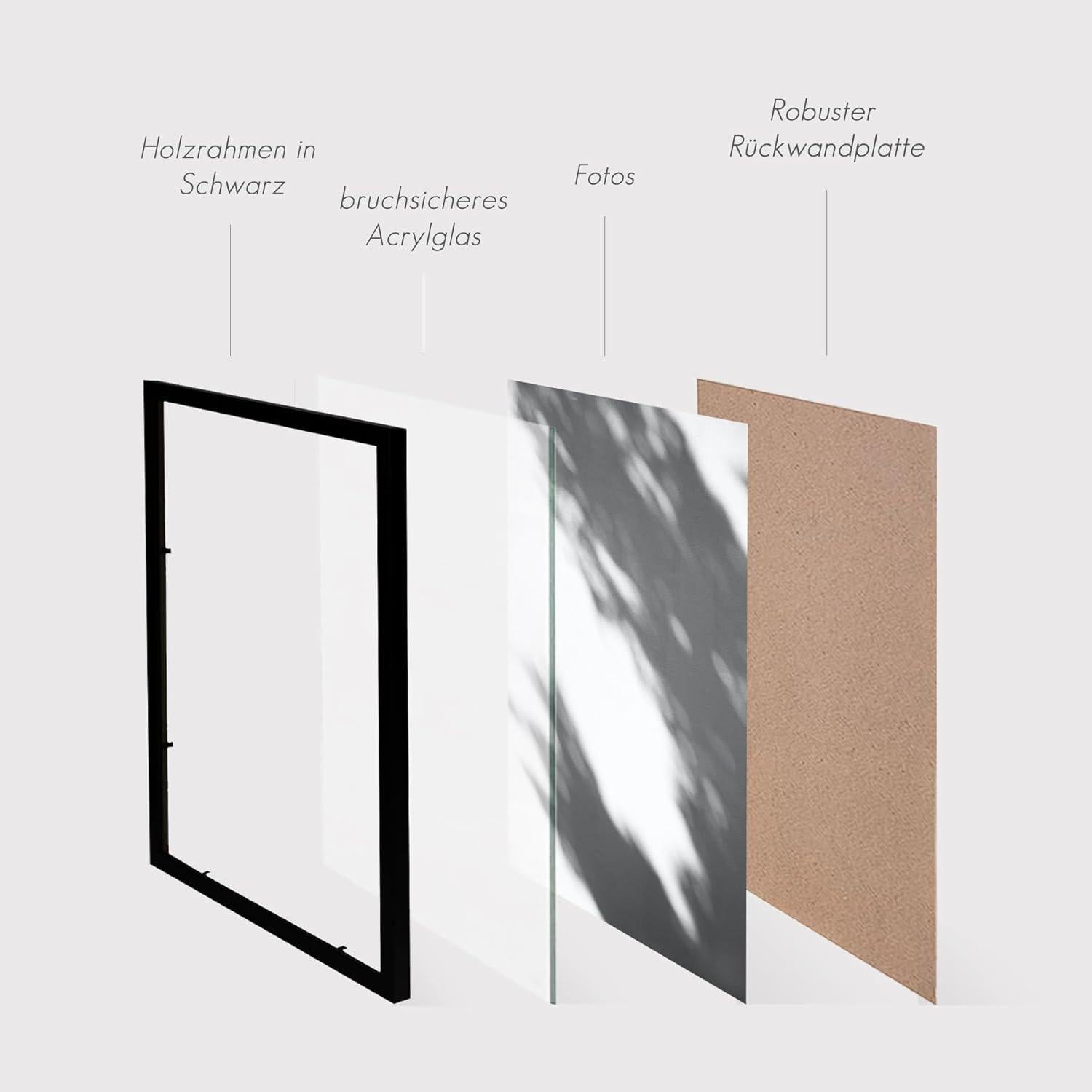 Bilderrahmen 40x60cm Schwarz Holz 3er Set Fotorahmen MDF Rahmen