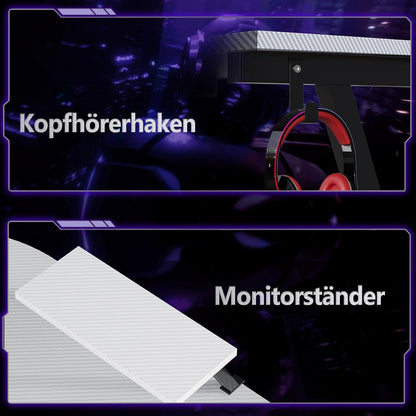 Gaming Schreibtisch L Form mit Monitorständer Carbon Weiß 167 x 120 cm