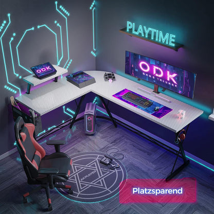 Gaming Schreibtisch L Form mit Monitorständer Carbon Weiß 167 x 120 cm