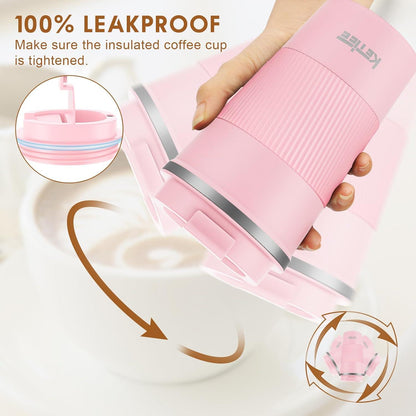 KETIEE Thermobecher 510ml Kaffeebecher to go Doppelwandig Travel Mug rosa