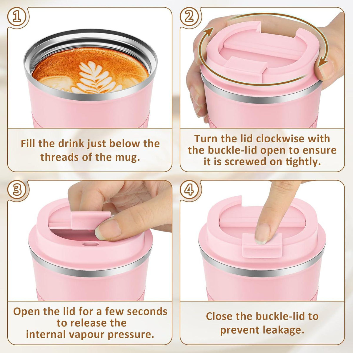 Kaffeebecher to go 510ml Thermobecher Doppelwandig Isolierbecher rosa