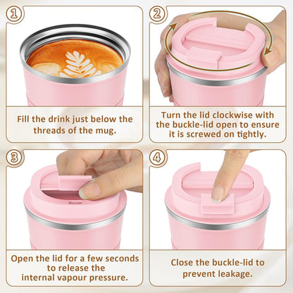 Kaffeebecher to go 510ml Thermobecher Doppelwandig Isolierbecher rosa