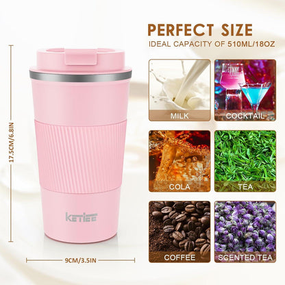 KETIEE Rosa Thermobecher to go 510ml Kaffeebecher Thermo Mug