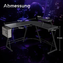 Gaming Tisch L Form mit Monitorständer Carbon Schwarz