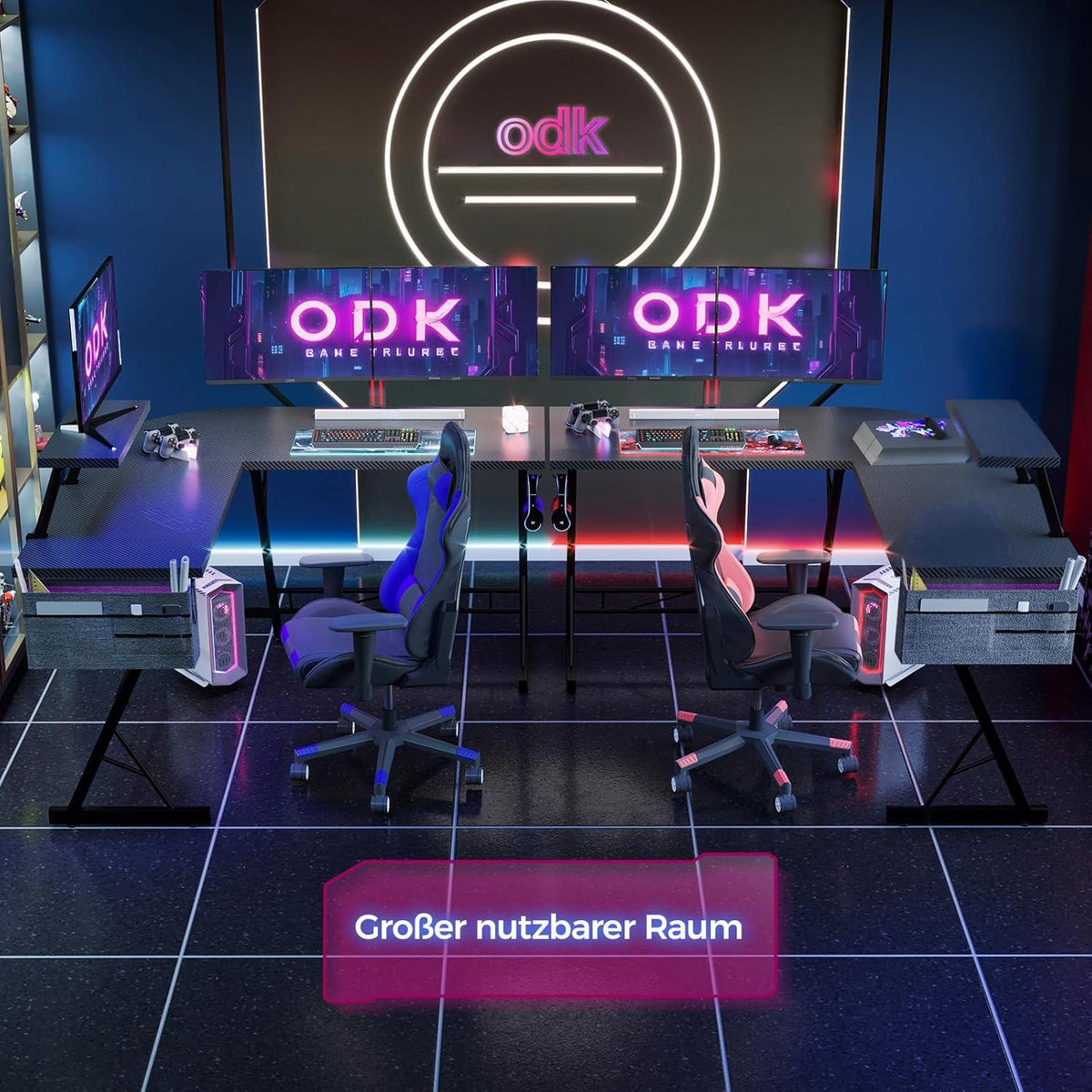Gaming Schreibtisch mit Monitorständer für Gamer in Carbon Schwarz