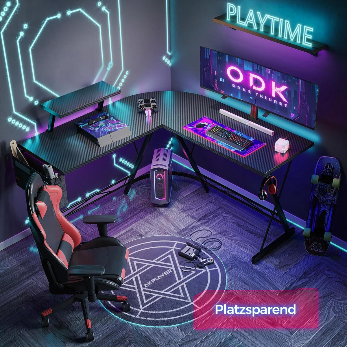 Gaming Schreibtisch Eckschreibtisch für Gamer L-Form Monitorständer 127x127cm