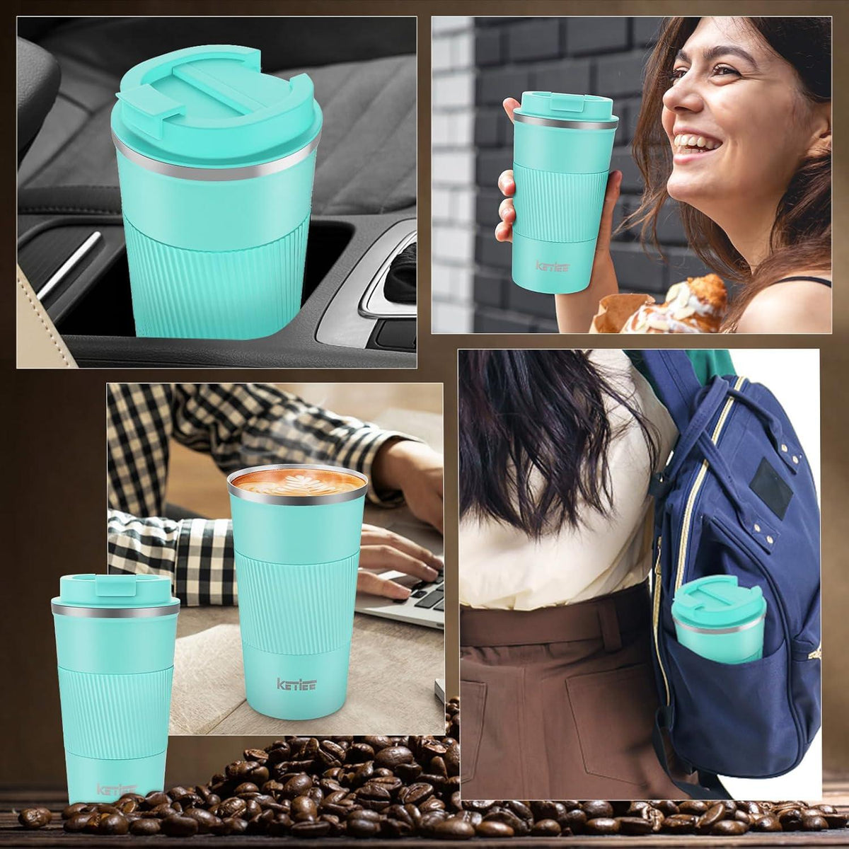 KETIEE 510ml Thermobecher to go, Doppelwandig, Vakuum isoliert, Türkis