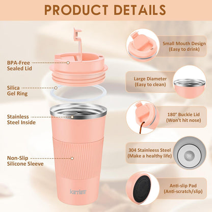 KETIEE Thermobecher Kaffee-to-go 510ml Doppelwandig Orange