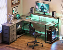 ODK Gaming Eckschreibtisch LED USB Steckdosen Graueiche