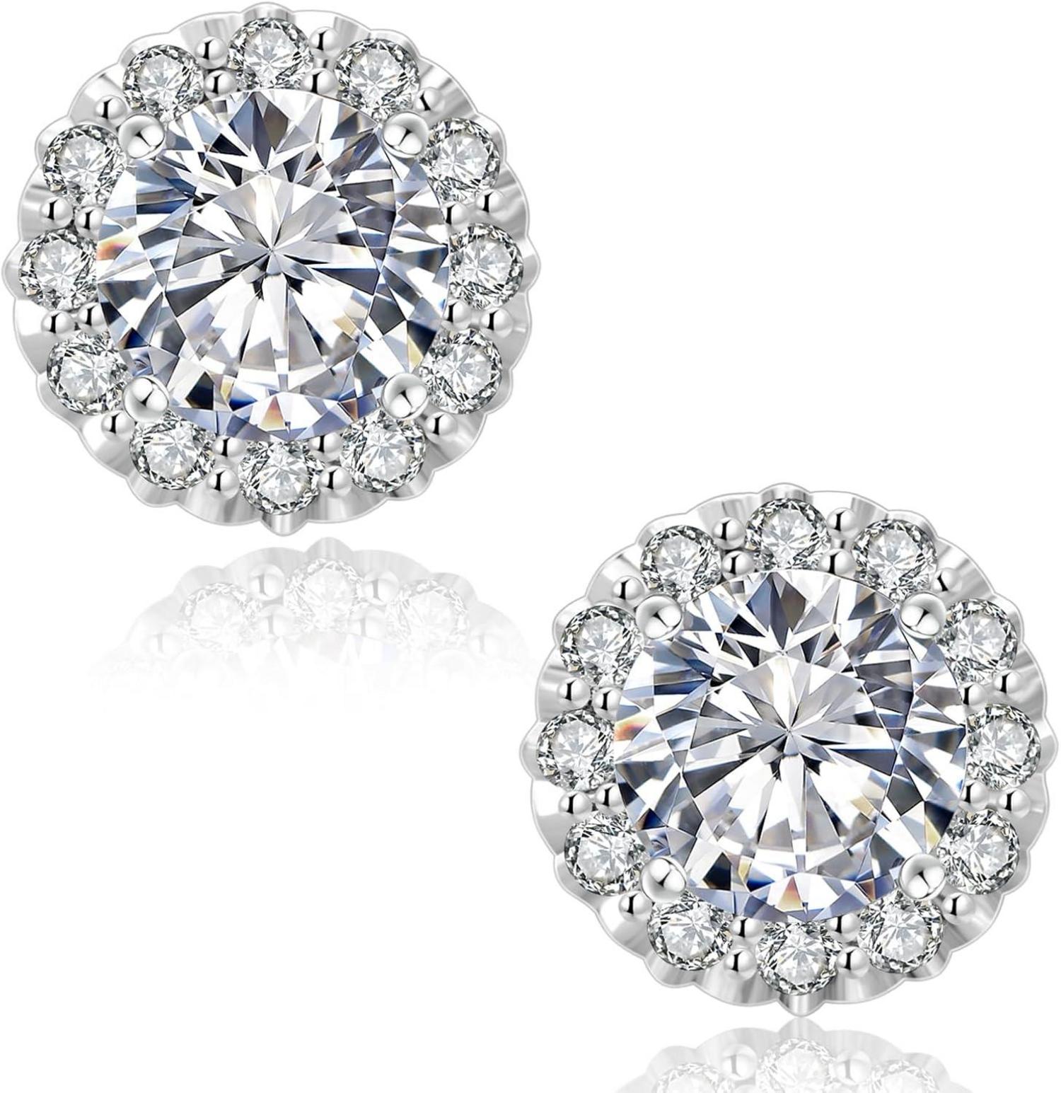 Moissanite Ohrringe Damen Silber 925 Halo 2 Karat
