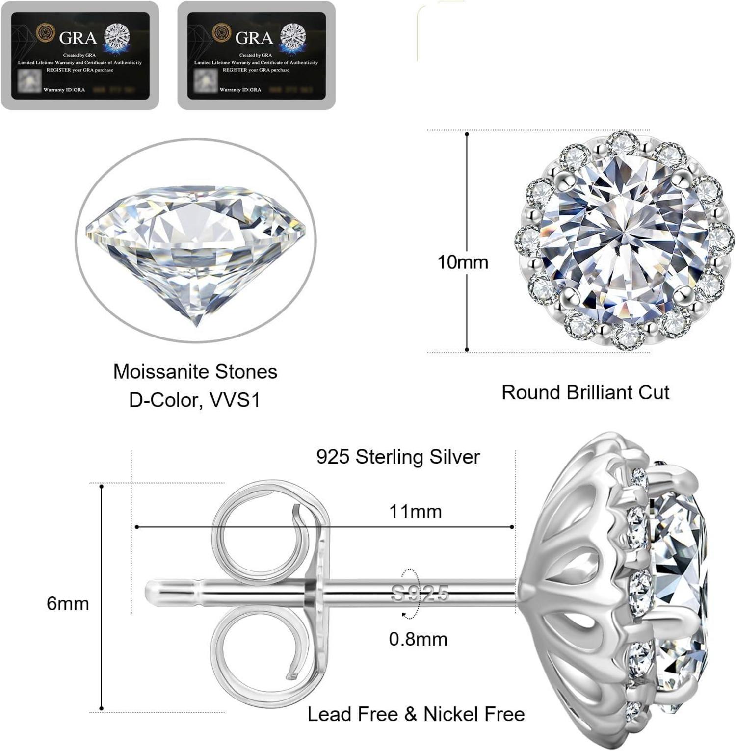 Moissanite Ohrringe Damen Silber 925 Halo Blume Diamant VVS1 Weißgold 2 Karat