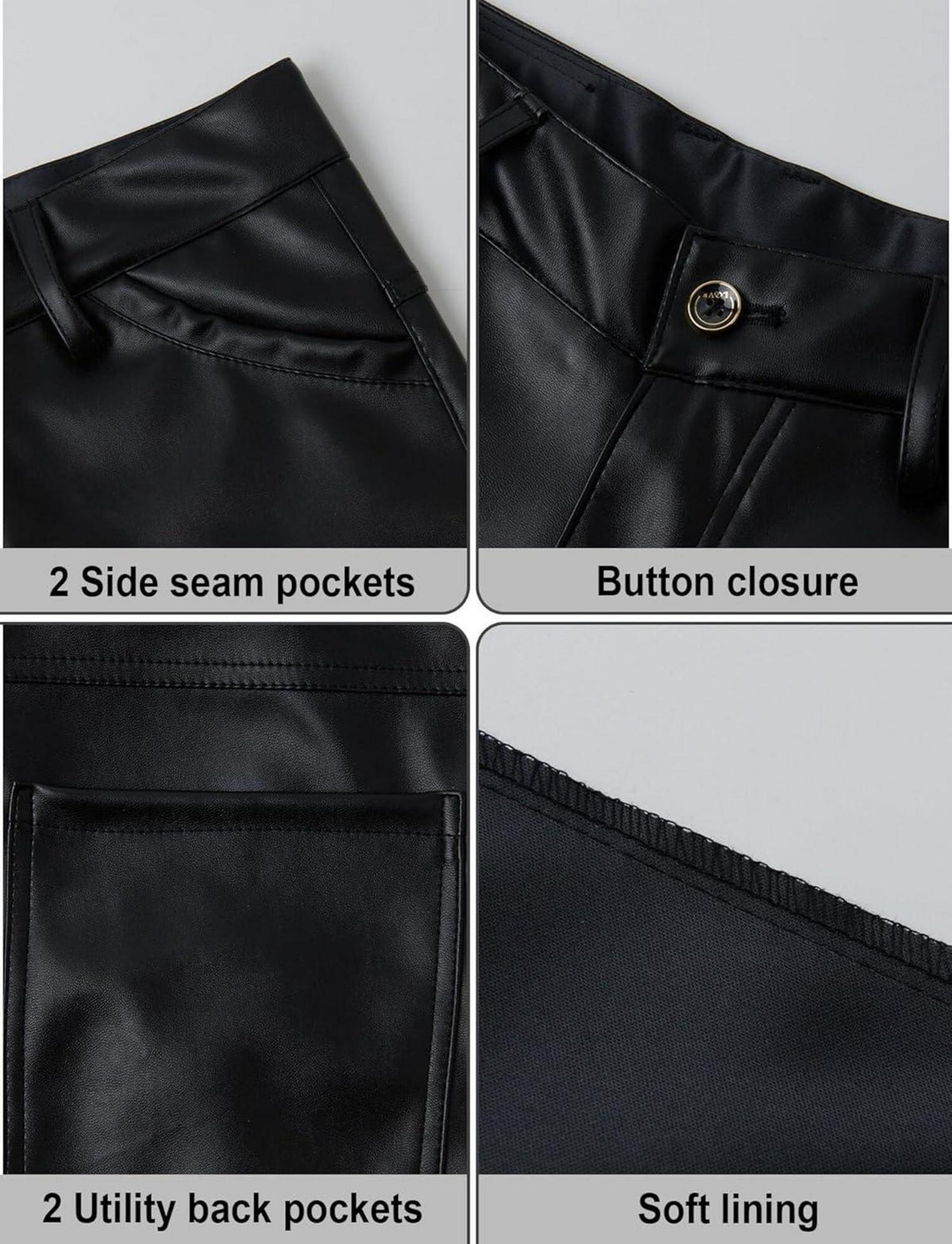 Herren Kunstleder Slim Fit Biker Stretch Lederhose Nightclub Schwarz