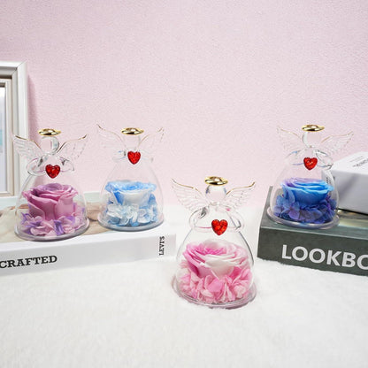 Ewige Rose Engel Figur Geschenk für Mama Oma, Forever Rose Glas Geschenk für