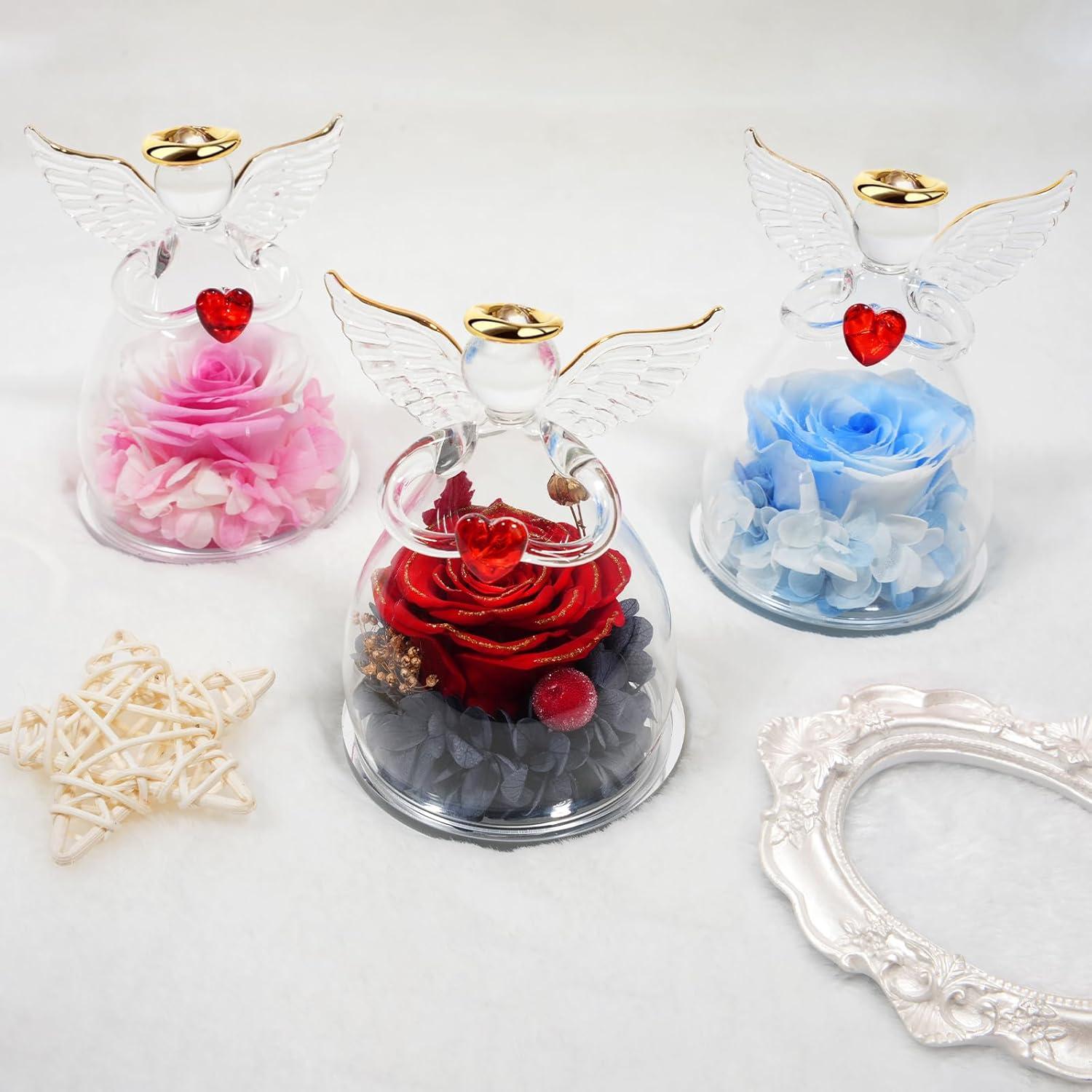 Miofula Ewige Rose Engel Geschenke für Mama Oma Weiße+blaue Forever Rose im Glas