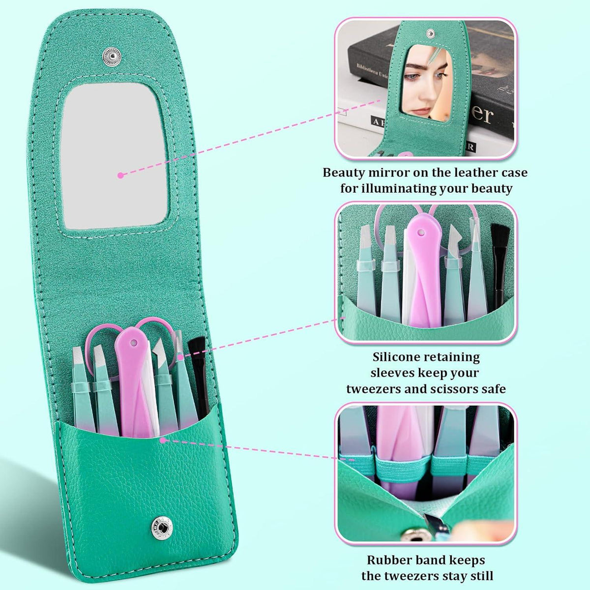Pinzetten Set 7Pcs für Frauen Präzisions Pinzetten Reiseetui Edelstahl Eingewachsene Haare