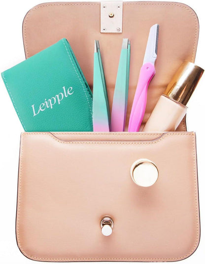 Pinzetten Set 7Pcs für Frauen Präzisions Pinzetten Reiseetui Edelstahl Eingewachsene Haare