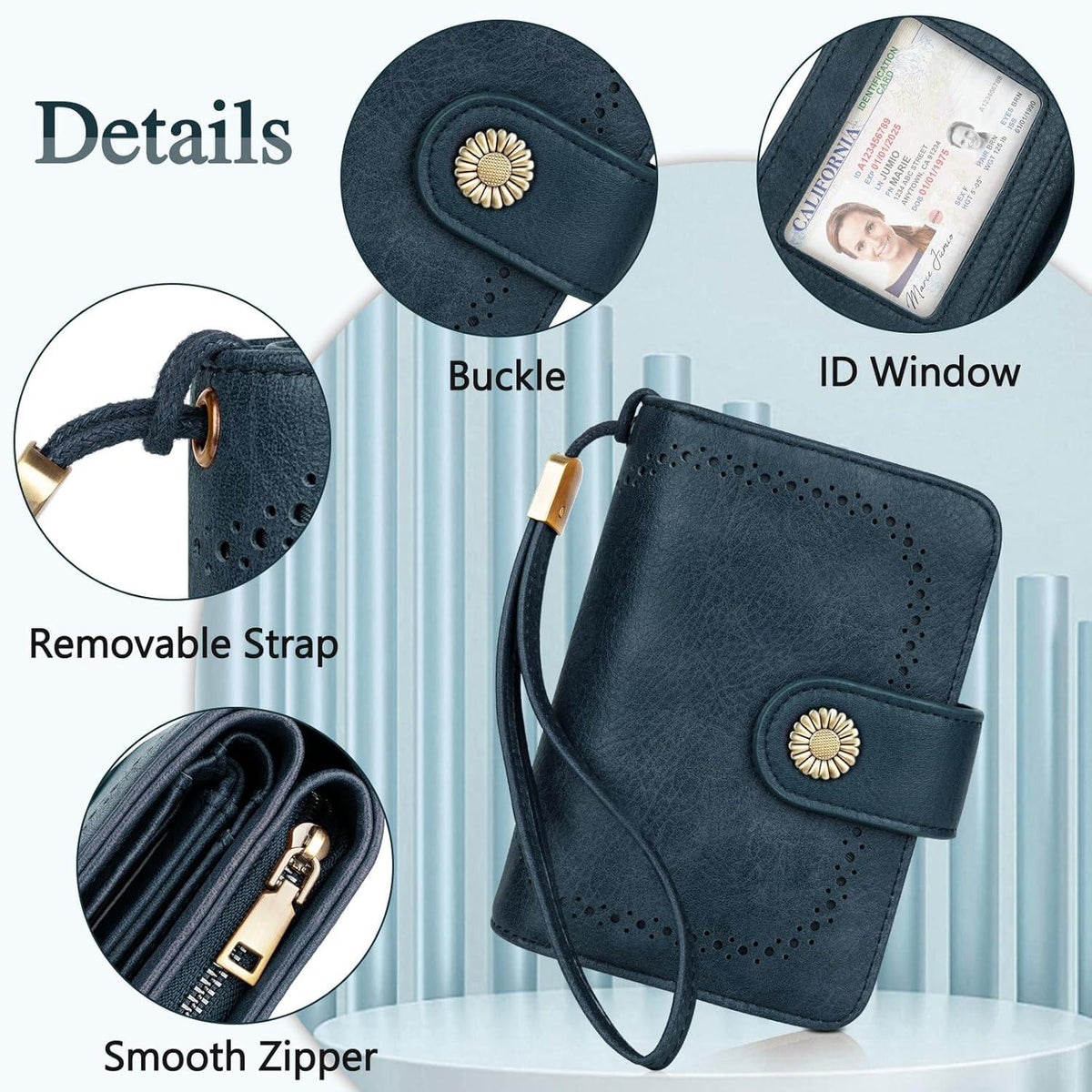 TEUEN Geldbeutel Damen Vintage Leder RFID Blockier mit Großer Kapazität Blau