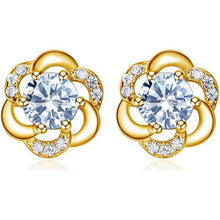 Ohrstecker Damen Silber 925 Blumen mit Zirkonia, Gold Vergoldet, Geschenkbox