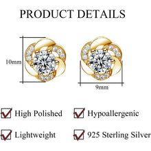 Ohrstecker Damen Silber 925 Blumen mit Zirkonia, Gold Vergoldet, Geschenkbox