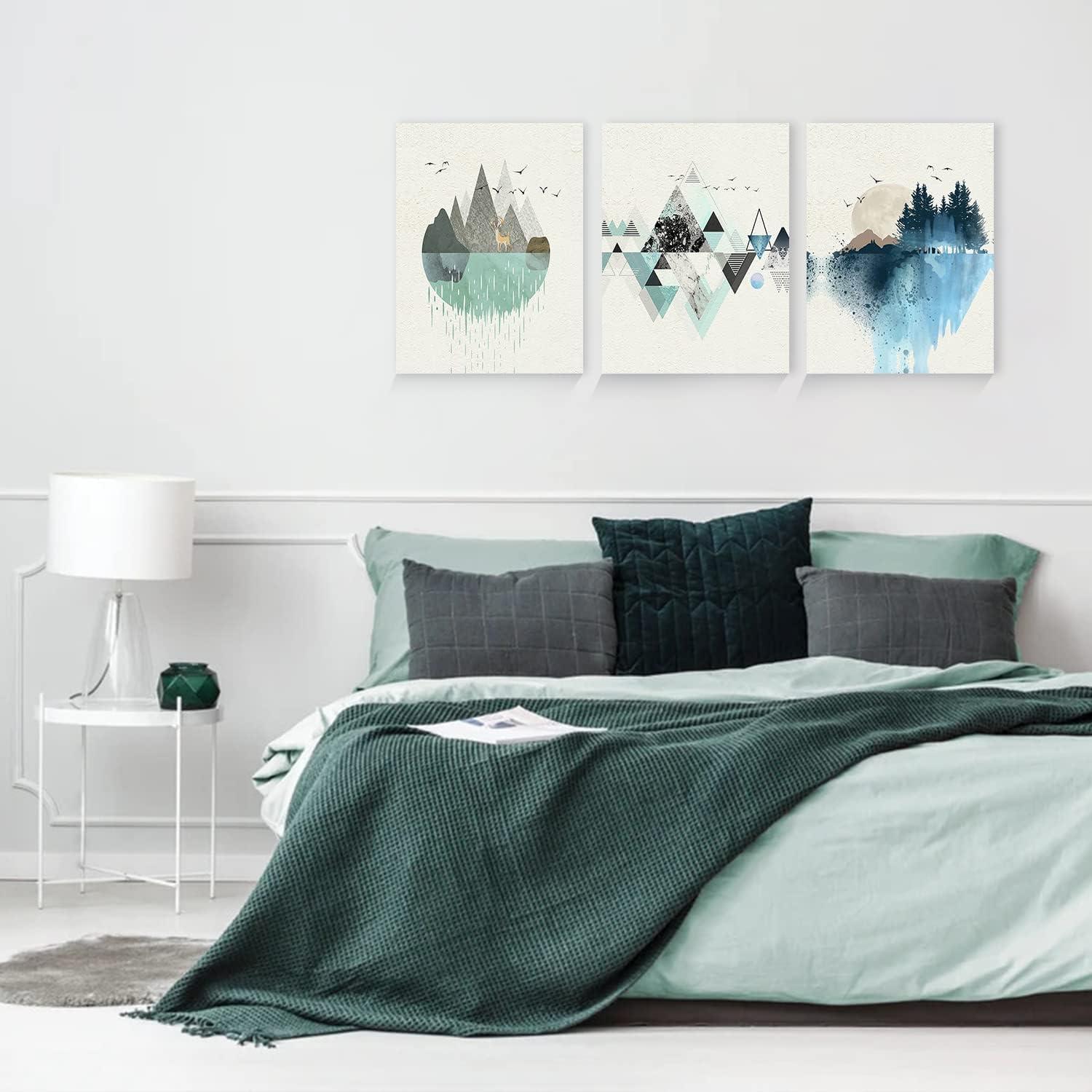 Abstrakte Wandbilder Geometrische Berg Landschaft Grün Blau (40CM x 58CM x