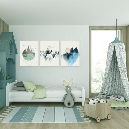 Nordische Landschaft Leinwand Wandkunst 50x70cm Blau Grün Geometrisch