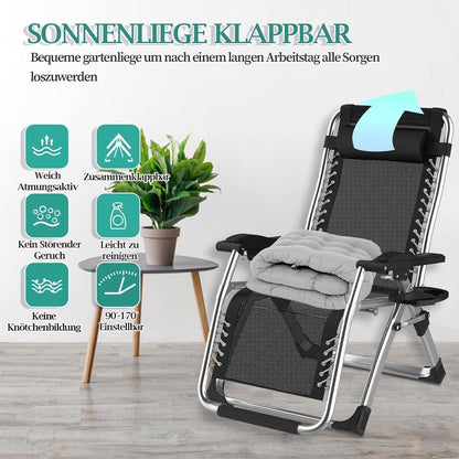 Klappliegestuhl Garten Sonnenliege Groß Polsterung Verstellbar 2er Set