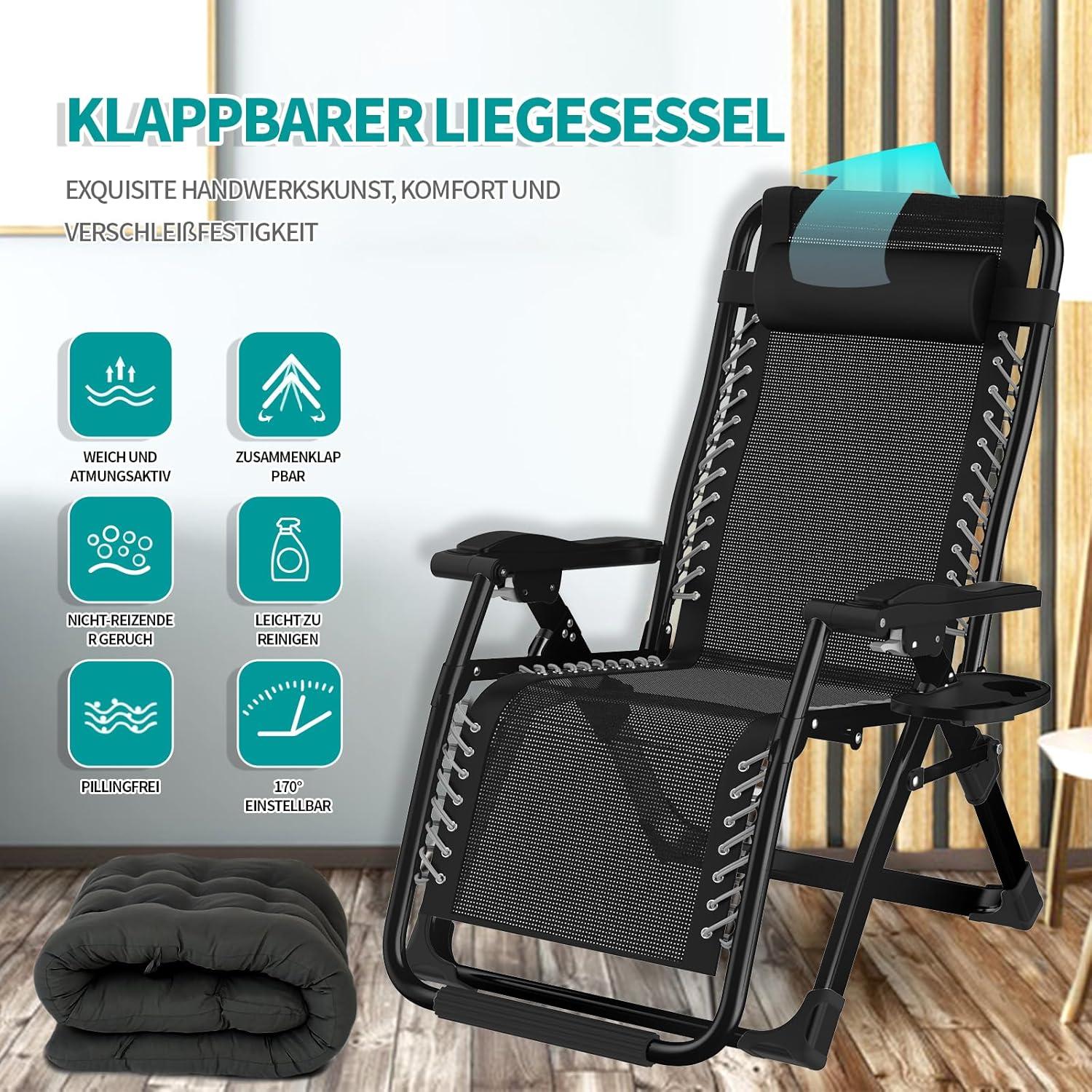 Klappbare Sonnenliege mit Polsterung und Getränkehalter