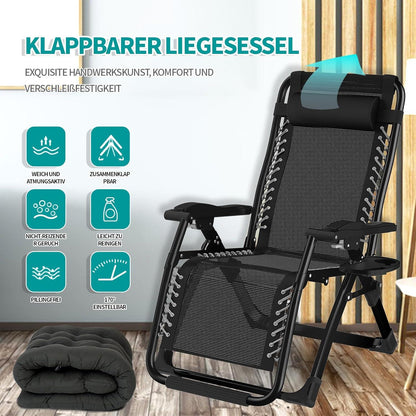 Klappbare Sonnenliege mit Polsterung und Getränkehalter