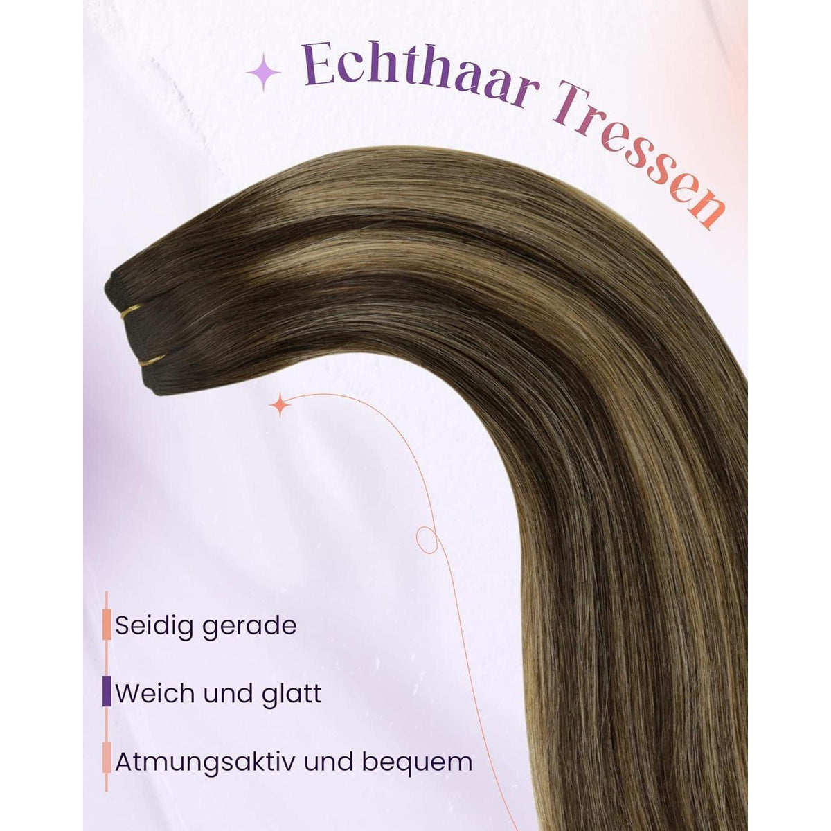Echthaar Tressen Braun Balayage Ombre 35cm - Remy Human Hair
