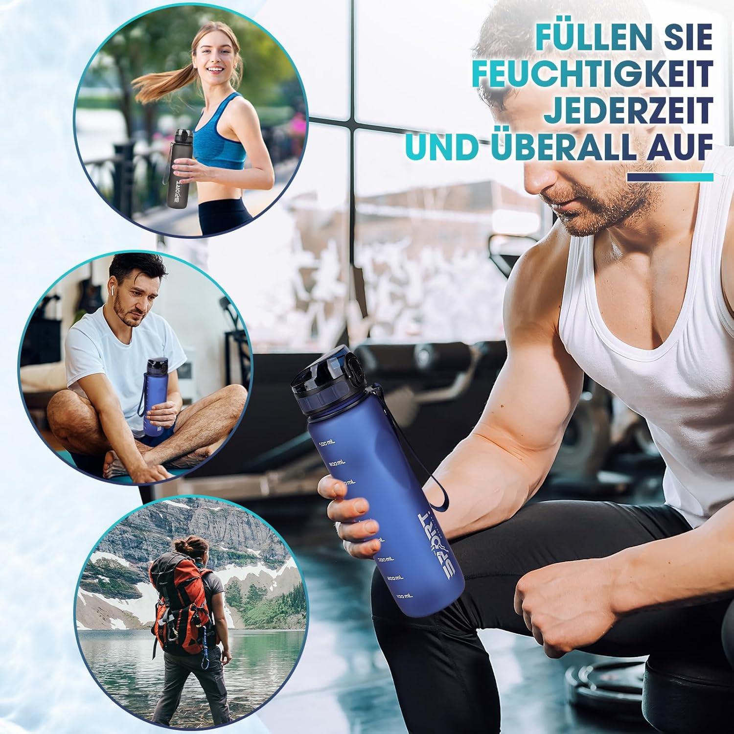 Sport Trinkflasche 1L AOPREL BPA Frei Kapazitätsskala Outdoor Camping