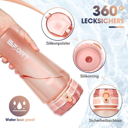 AOPREL Trinkflasche 1L BPA frei Sportflasche Auslaufsicher Outdoor Camping Rosa