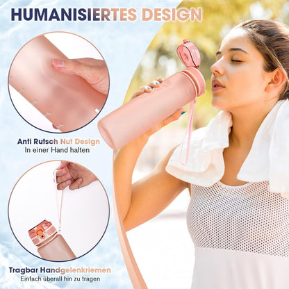 Sport Trinkflasche 1L BPA Frei Auslaufsicher Kapazitätsskala für