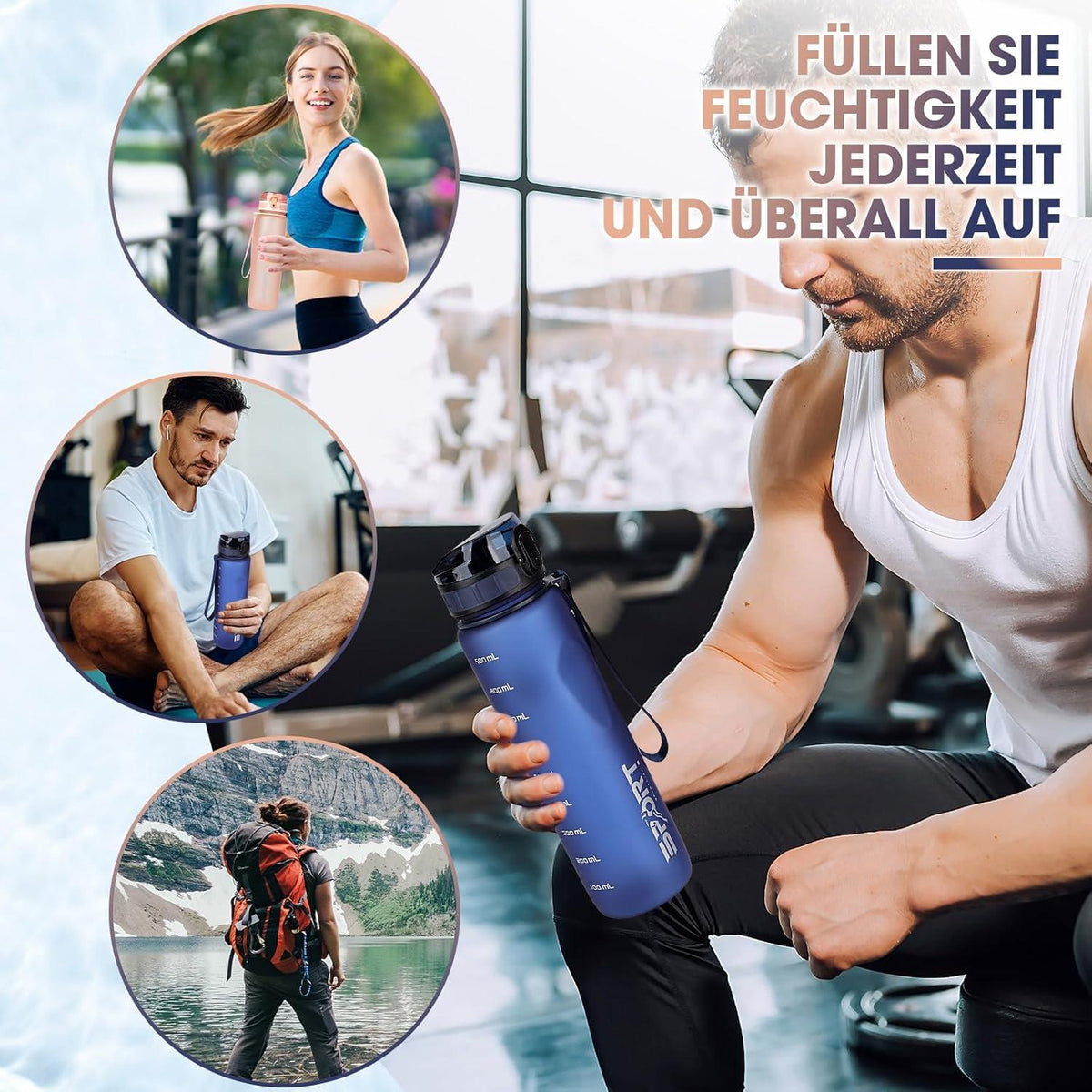 AOPREL Sport Trinkflasche 1L Auslaufsicher BPA Frei Outdoor Camping