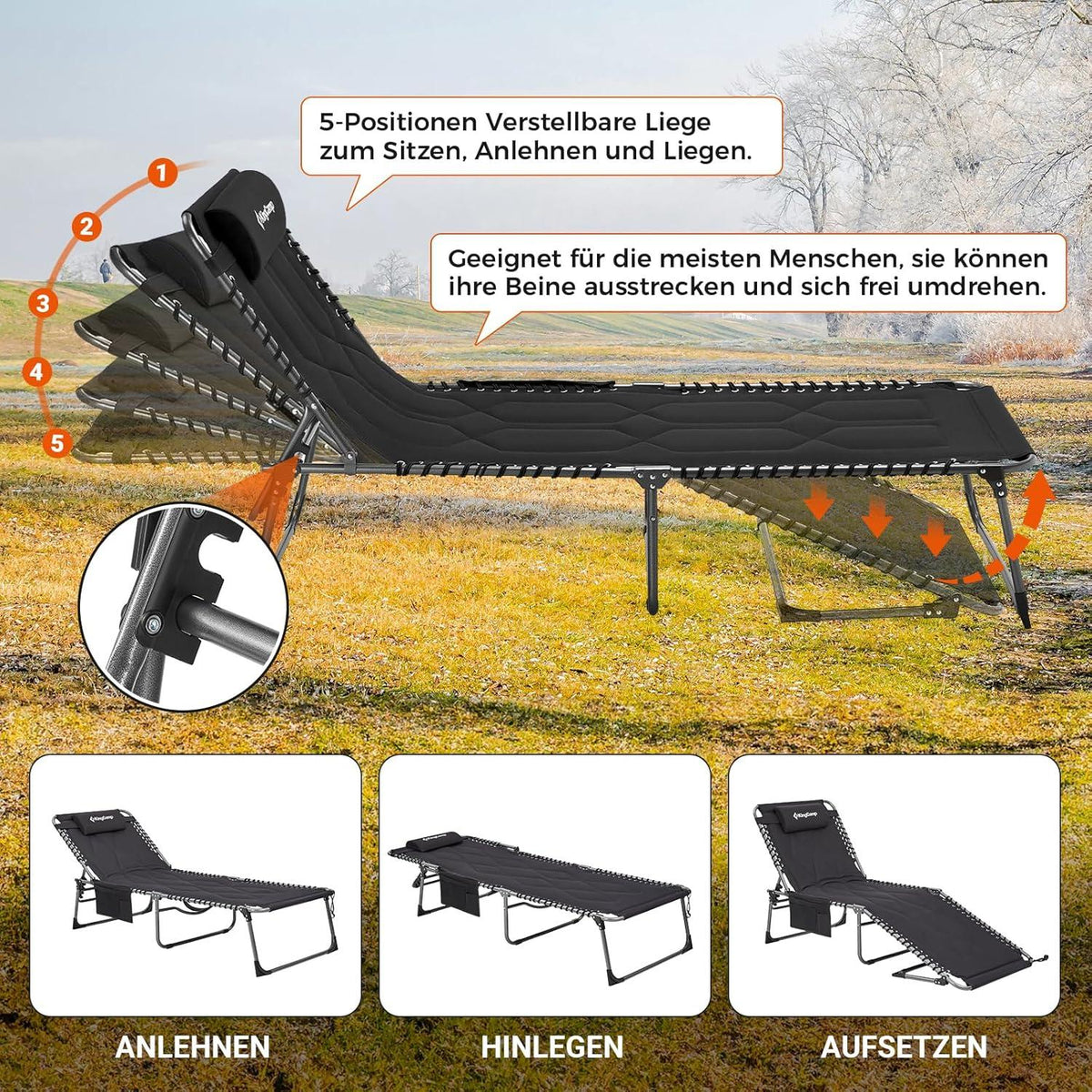 Übergroße Sonnenliege Klappbar Verstellbar Gartenliege Liegestuhl mit